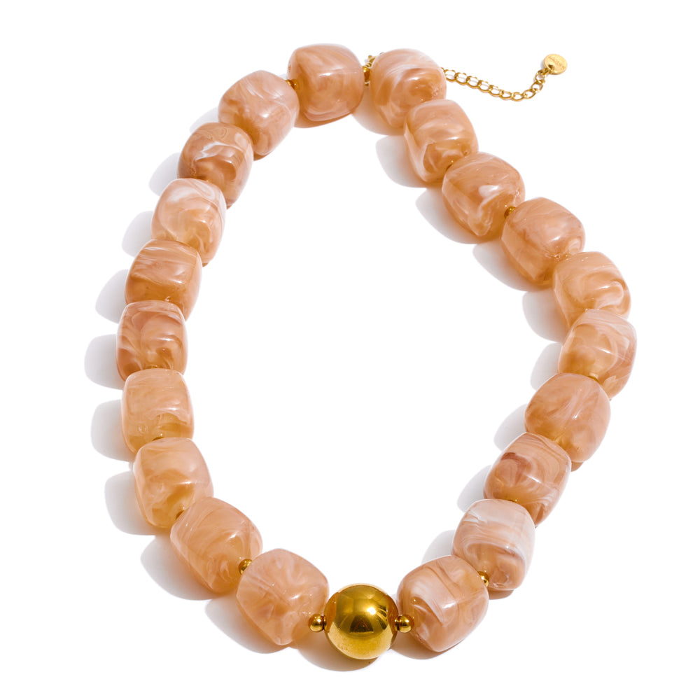 Acrylic Beaded Geometric Necklace — Gold-Plated Stainless Steel with Acrylic · PS2198