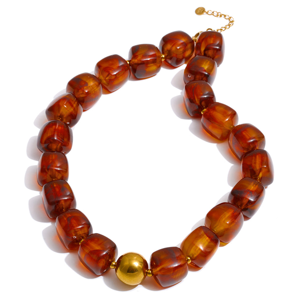 Acrylic Beaded Geometric Necklace — Gold-Plated Stainless Steel with Acrylic · PS2198