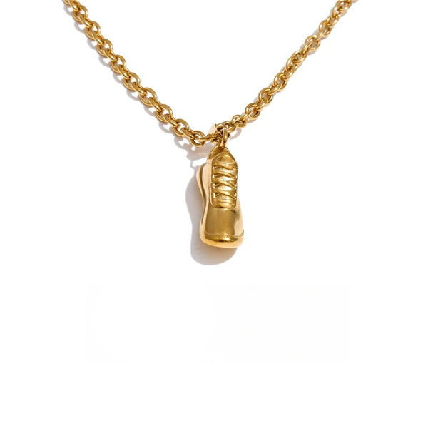 Gold-plated stainless steel necklace featuring a sneaker pendant.
