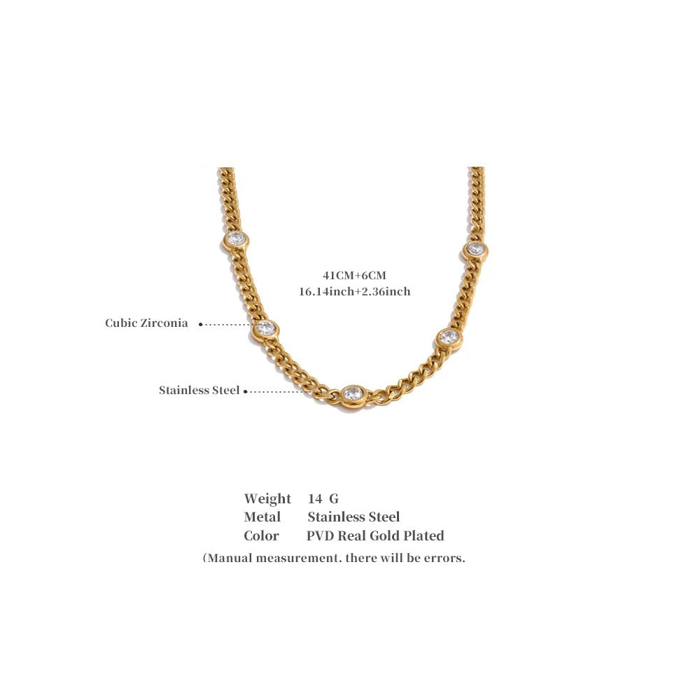 Cubic zirconia geometric chain necklace in gold-plated stainless steel with cubic zirconia.