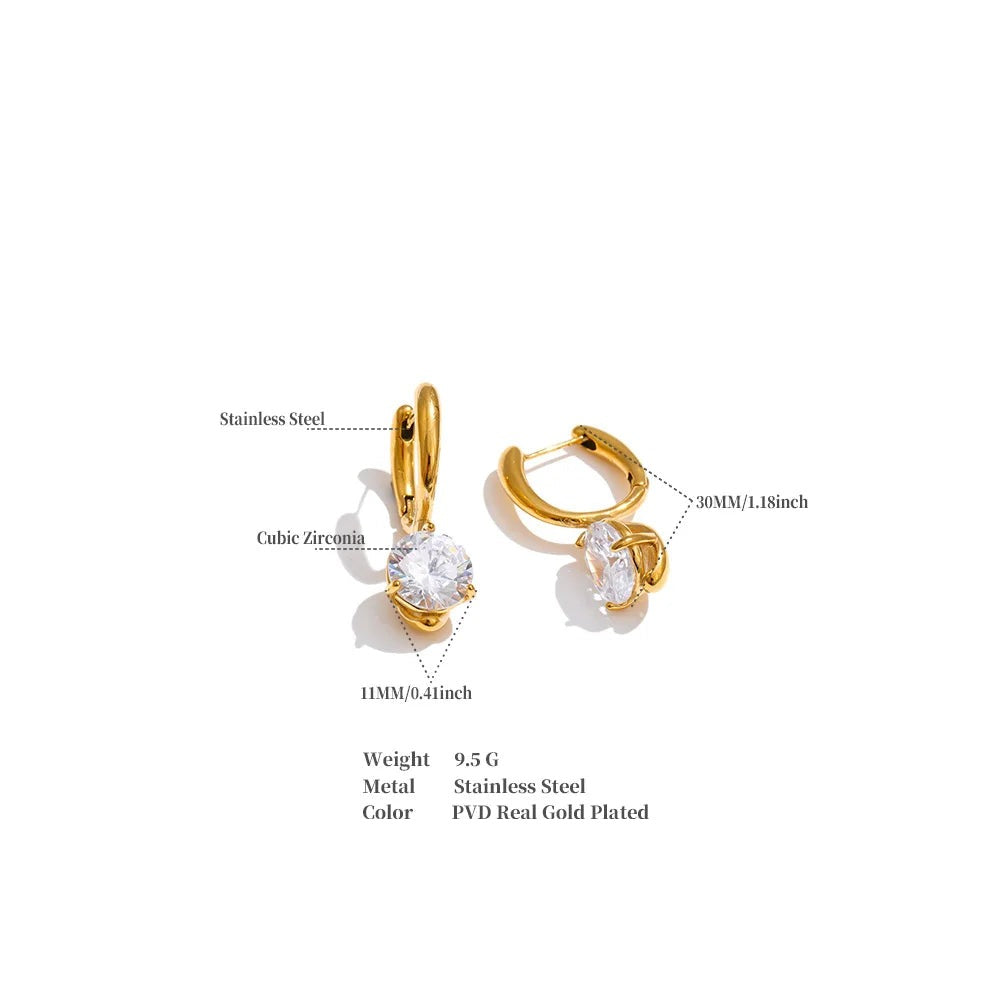 Cubic Zirconia Geometric Earrings — Gold-Plated Stainless Steel with Cubic Zirconia · PS1493
