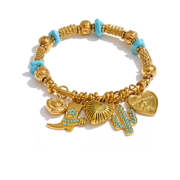 Natural Stone Heart Flower Bracelet — Gold-Plated Stainless Steel with Natural Stone · PS1139
