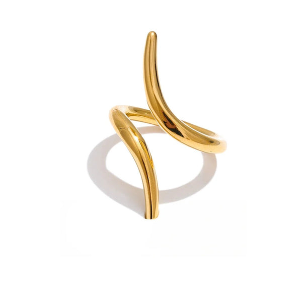 Gold-plated stainless steel ring with two intertwined bands.