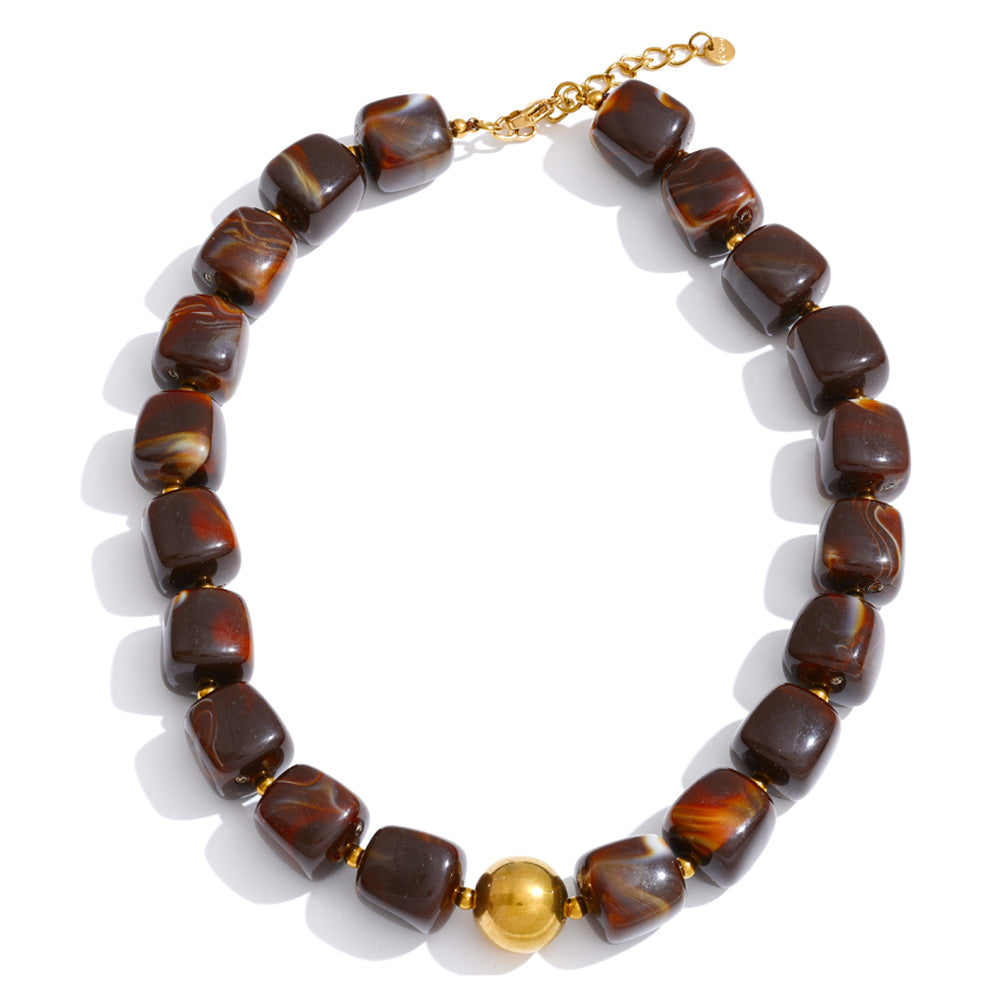 Acrylic Beaded Geometric Necklace — Gold-Plated Stainless Steel with Acrylic · PS2198