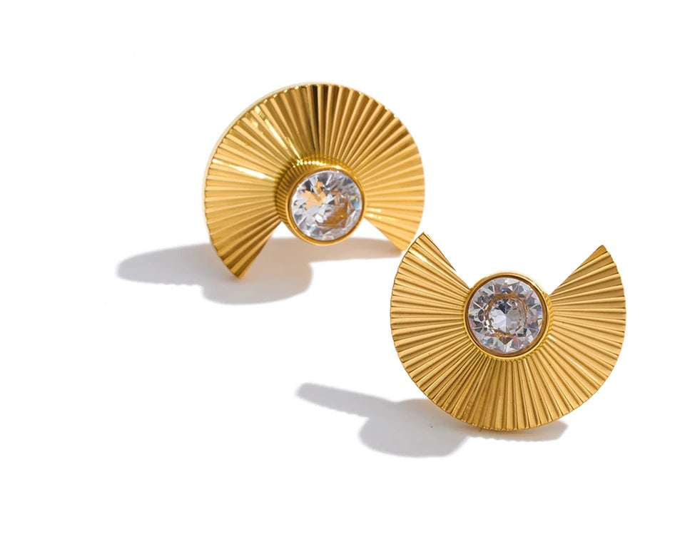 Cubic Zirconia Geometric Earrings — Gold-Plated Stainless Steel with Cubic Zirconia · PS1101