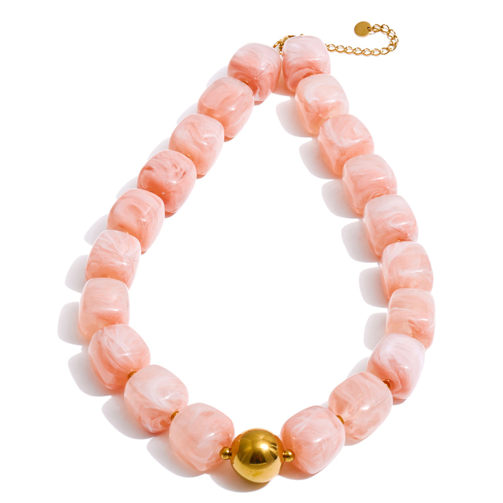 Acrylic Beaded Geometric Necklace — Gold-Plated Stainless Steel with Acrylic · PS2198