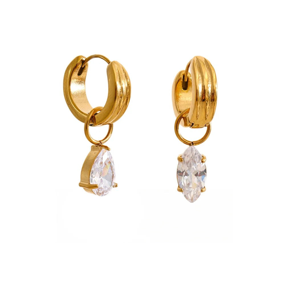 Cubic Zirconia Geometric Earrings — Gold-Plated Stainless Steel with Cubic Zirconia · PS1420