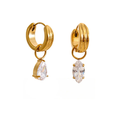Cubic Zirconia Geometric Earrings — Gold-Plated Stainless Steel with Cubic Zirconia · PS1420