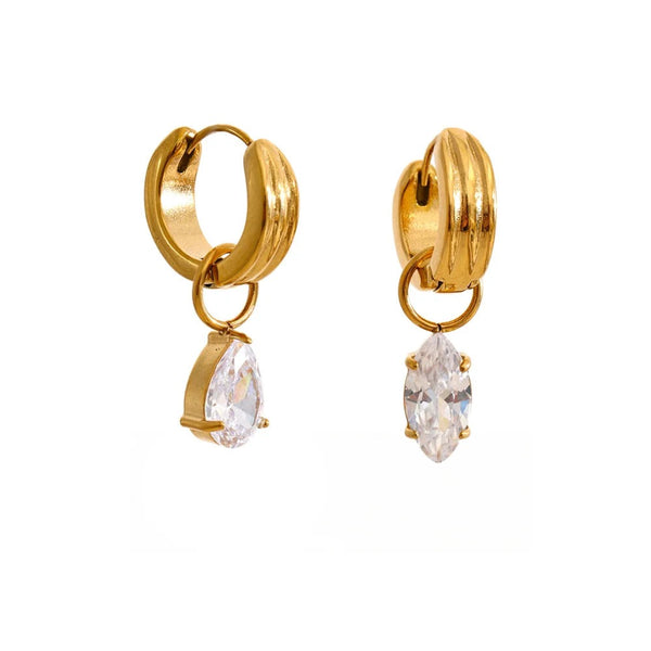 Cubic Zirconia Geometric Earrings — Gold-Plated Stainless Steel with Cubic Zirconia · PS1420