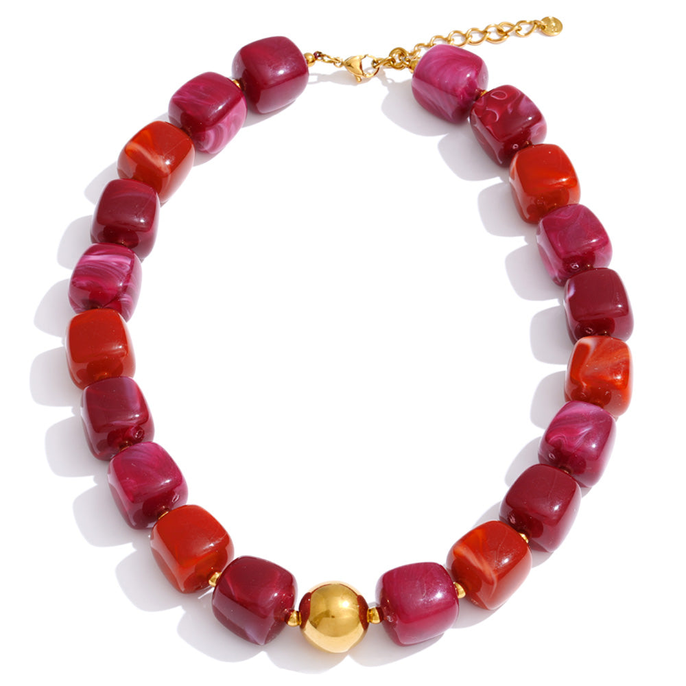 Acrylic Beaded Geometric Necklace — Gold-Plated Stainless Steel with Acrylic · PS2198
