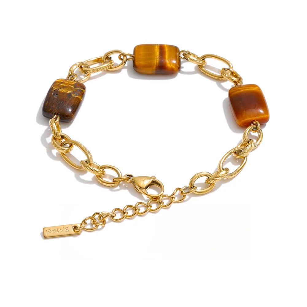 Natural Stone Geometric Chain Bracelet — Gold-Plated Stainless Steel with Natural Stone · PS984