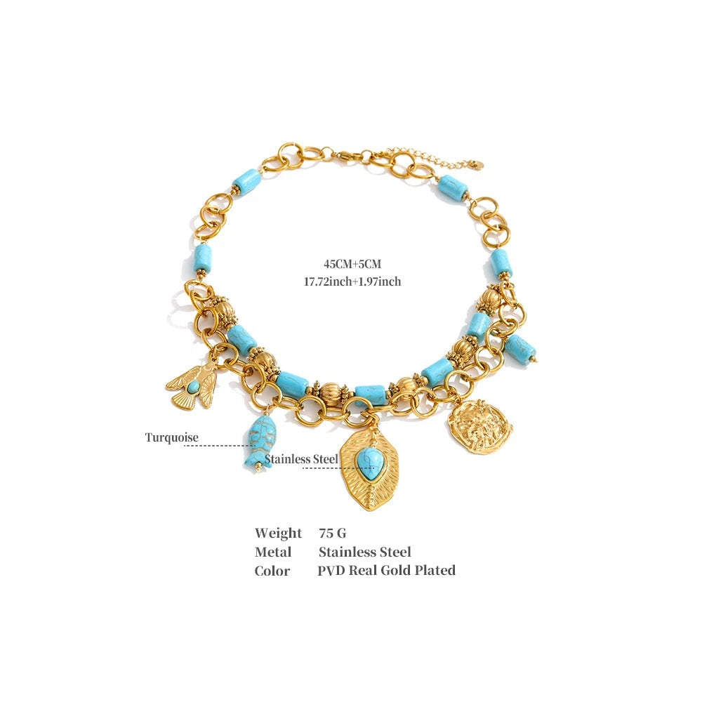 Natural stone geometric necklace in gold-plated stainless steel with natural stone.