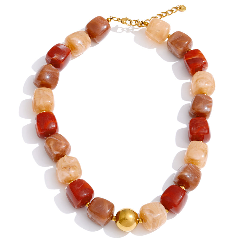 Acrylic Beaded Geometric Necklace — Gold-Plated Stainless Steel with Acrylic · PS2198