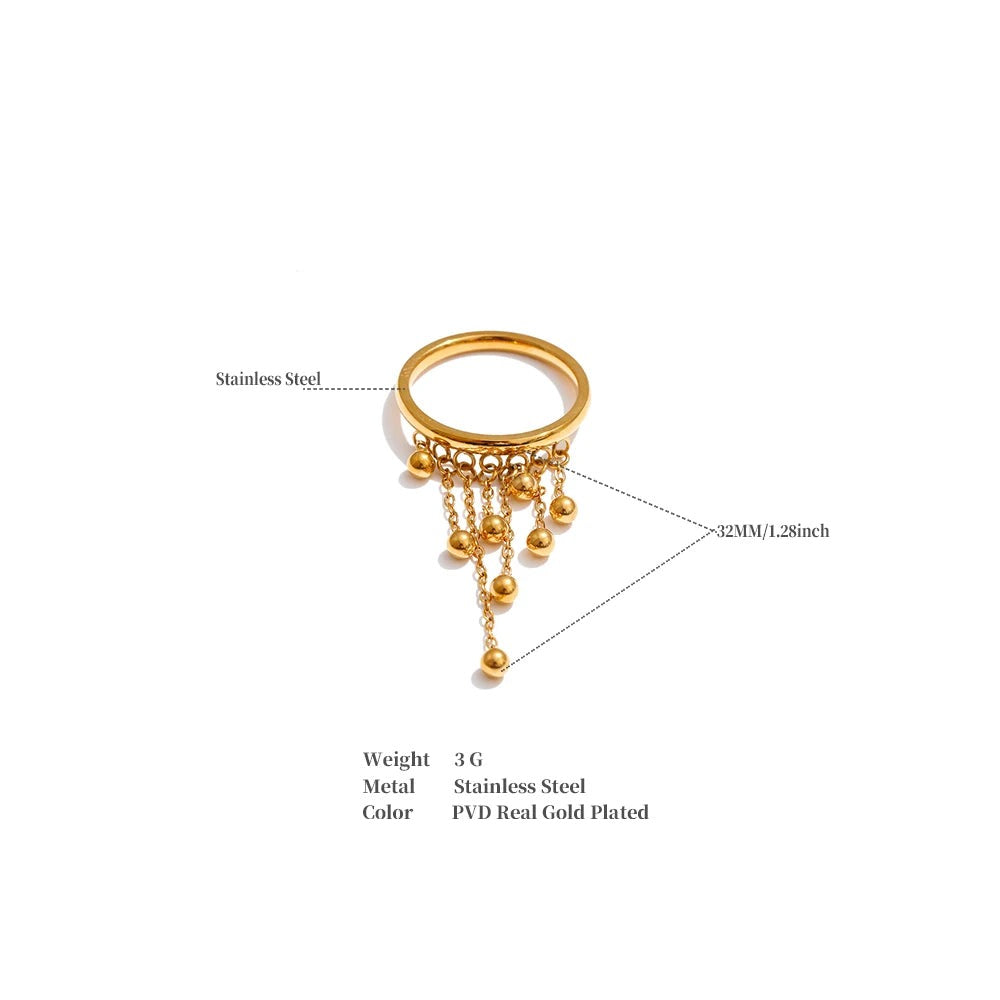 Beaded geometric chain ring in 18K gold-plated stainless steel.