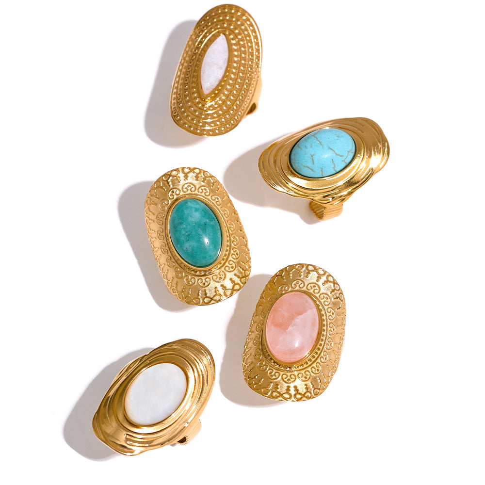 Gold-plated stainless steel ring with natural stone.