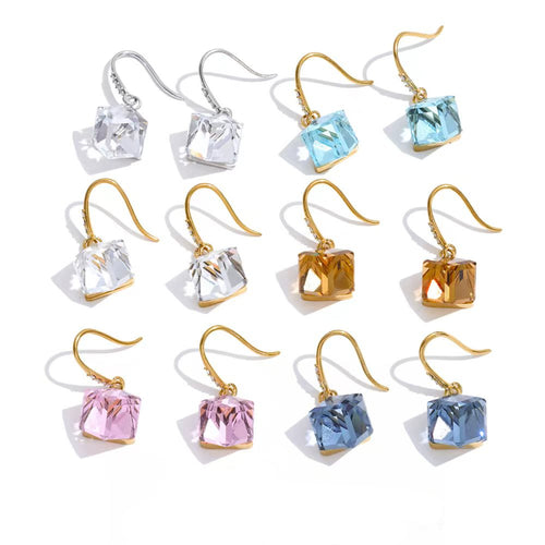 Crystal Geometric Earrings — Gold-Plated Stainless Steel with Crystal · PS1716