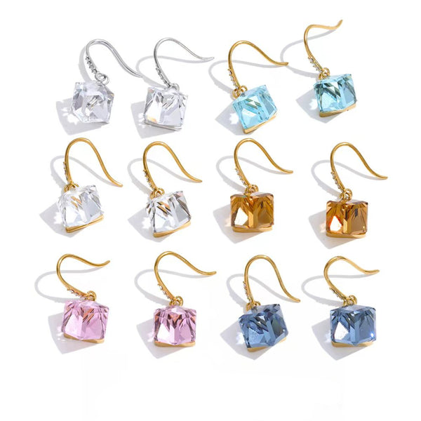 Crystal Geometric Earrings — Gold-Plated Stainless Steel with Crystal · PS1716
