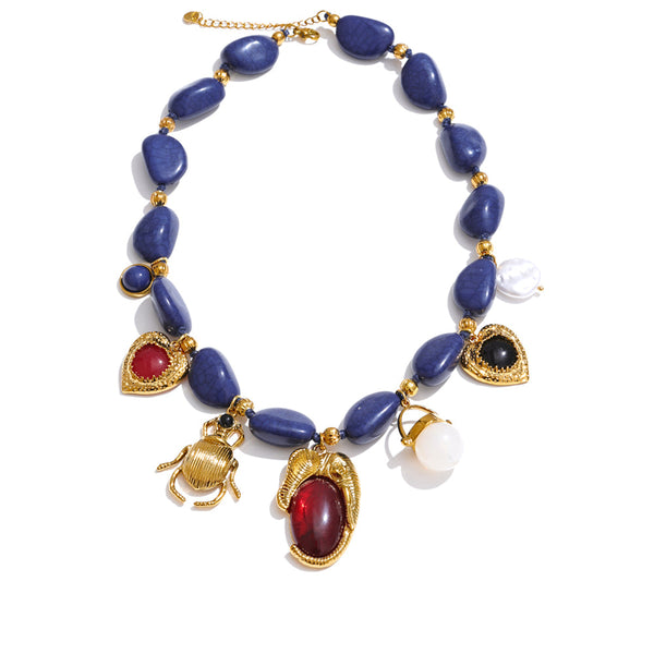 Blue Pearl Acrylic Earrings — Gold-Plated Stainless Steel with Pearl and Acrylic · PS2013