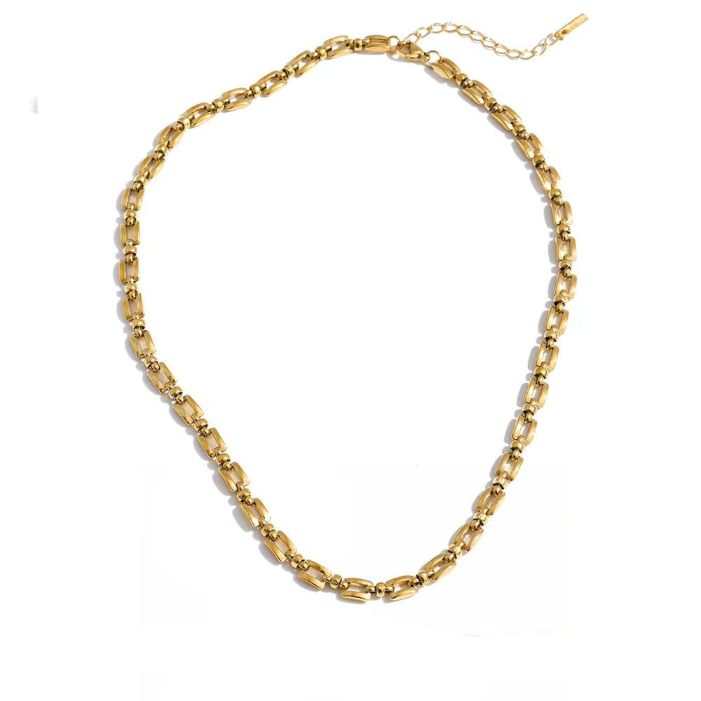 Gold-plated stainless steel necklace with a large chain link.
