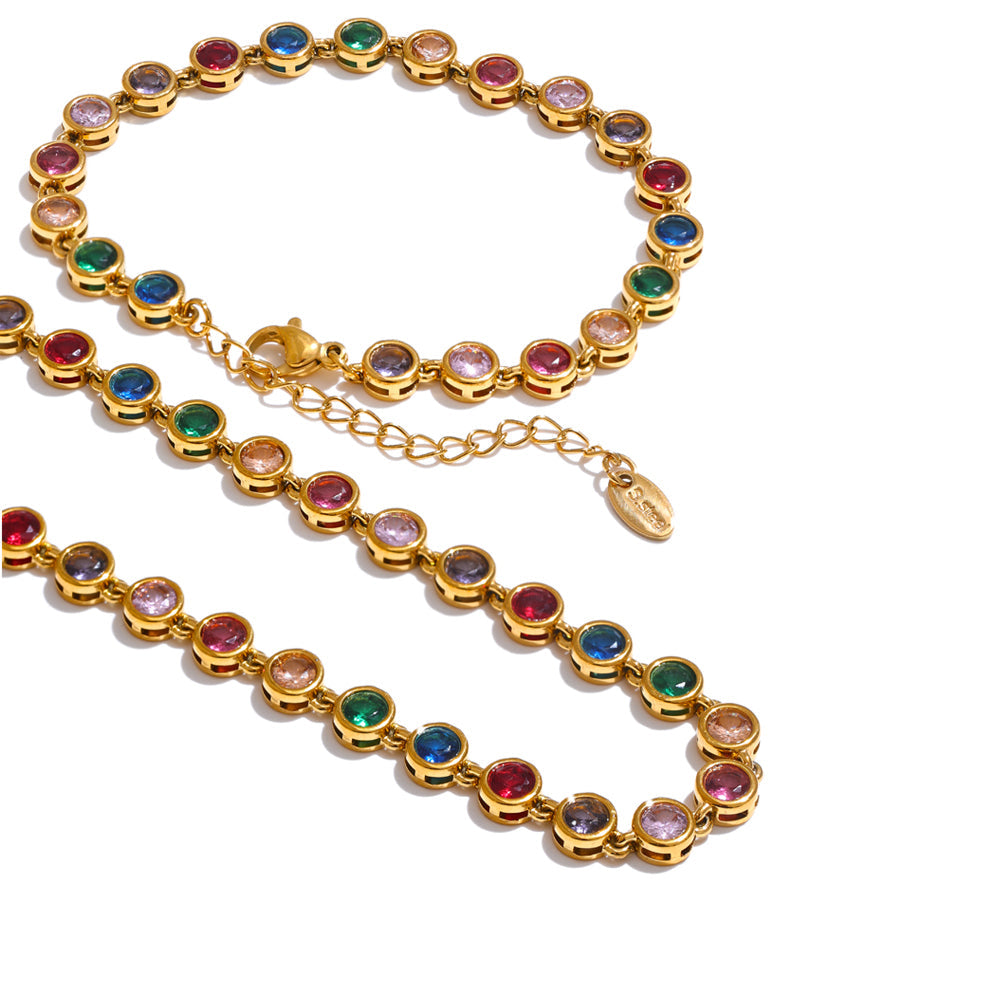 Gold-plated stainless steel necklace with cubic zirconia stones.