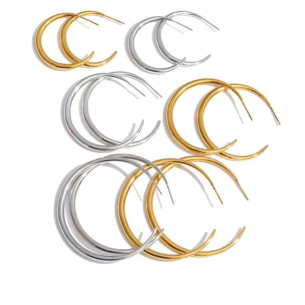 Gold-plated stainless steel hoop earrings.