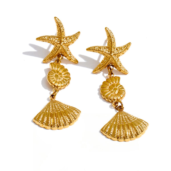 Gold-plated stainless steel earrings with shells.