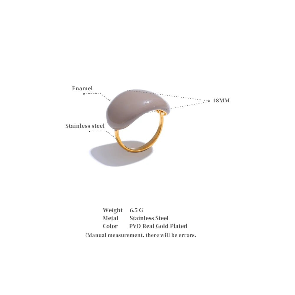 White enamel multi-color ring in 18K gold-plated stainless steel with enamel.