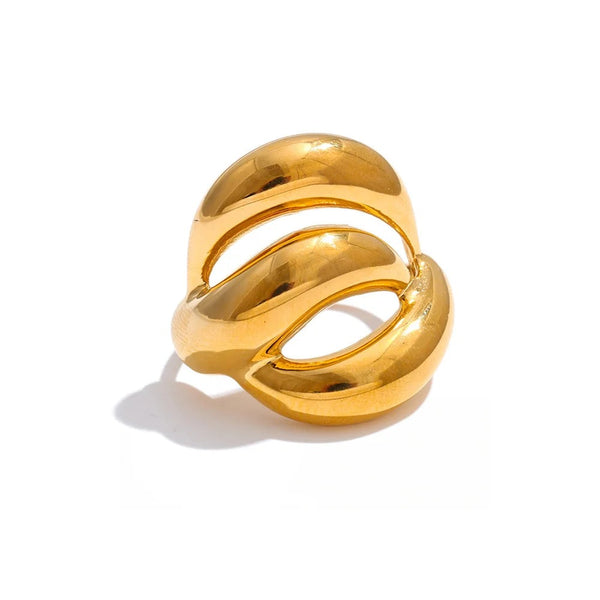 Gold-plated stainless steel ring with a large, twisted band.