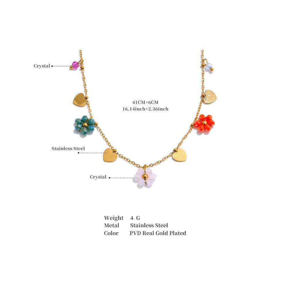 Crystal Flower Necklace — Gold-Plated Stainless Steel with Crystal · PS2306