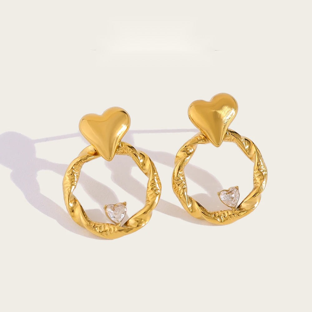 Stud Earrings Heart Crystal Irregular — 316L Stainless Steel · PS465
