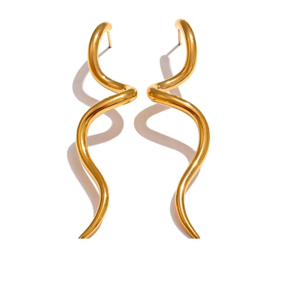 Gold-plated stainless steel earrings with a curved design.