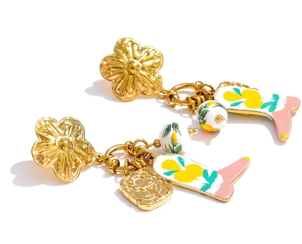 Flower Earrings — Gold-Plated Stainless Steel · PS1090