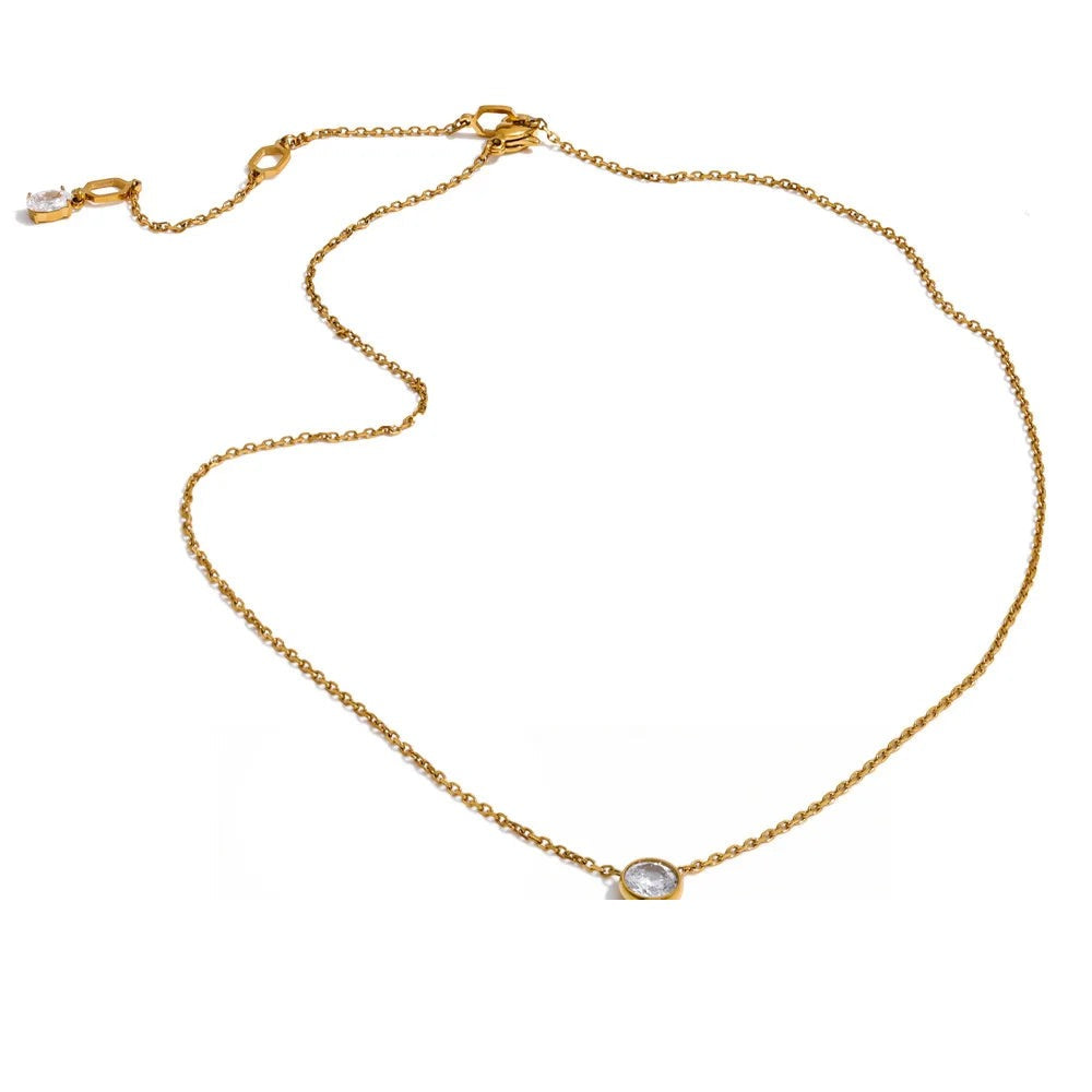 Gold-plated stainless steel necklace with cubic zirconia stones.