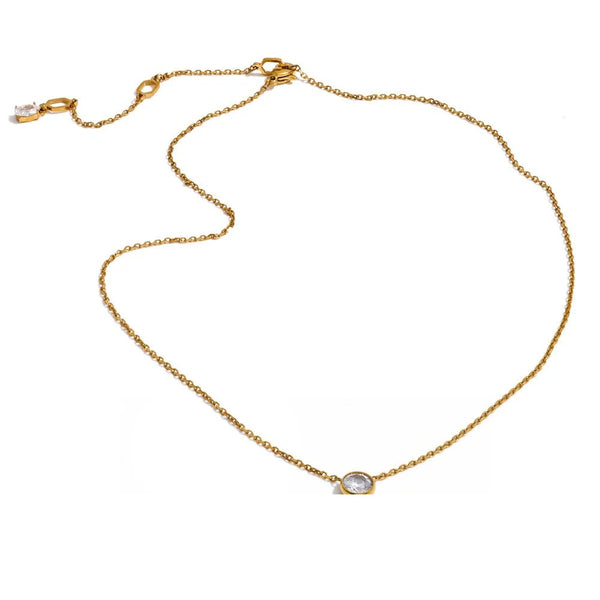 Gold-plated stainless steel necklace with cubic zirconia stones.