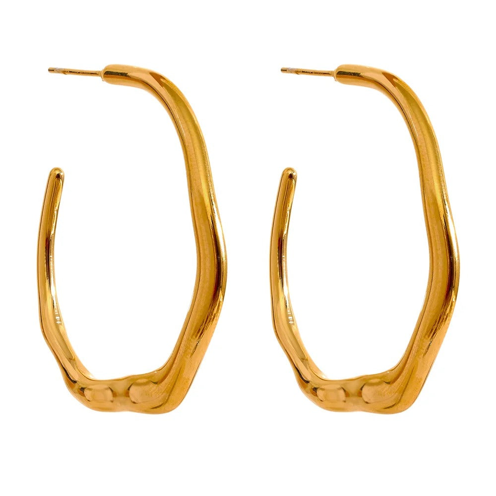 Gold-plated stainless steel hoop earrings with a large loop.