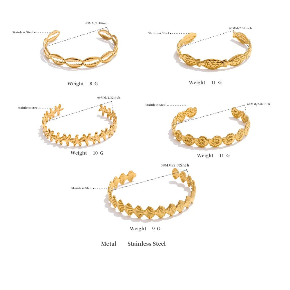 Shell Star Geometric Bracelet — Gold-Plated Stainless Steel with Shell · PS2123