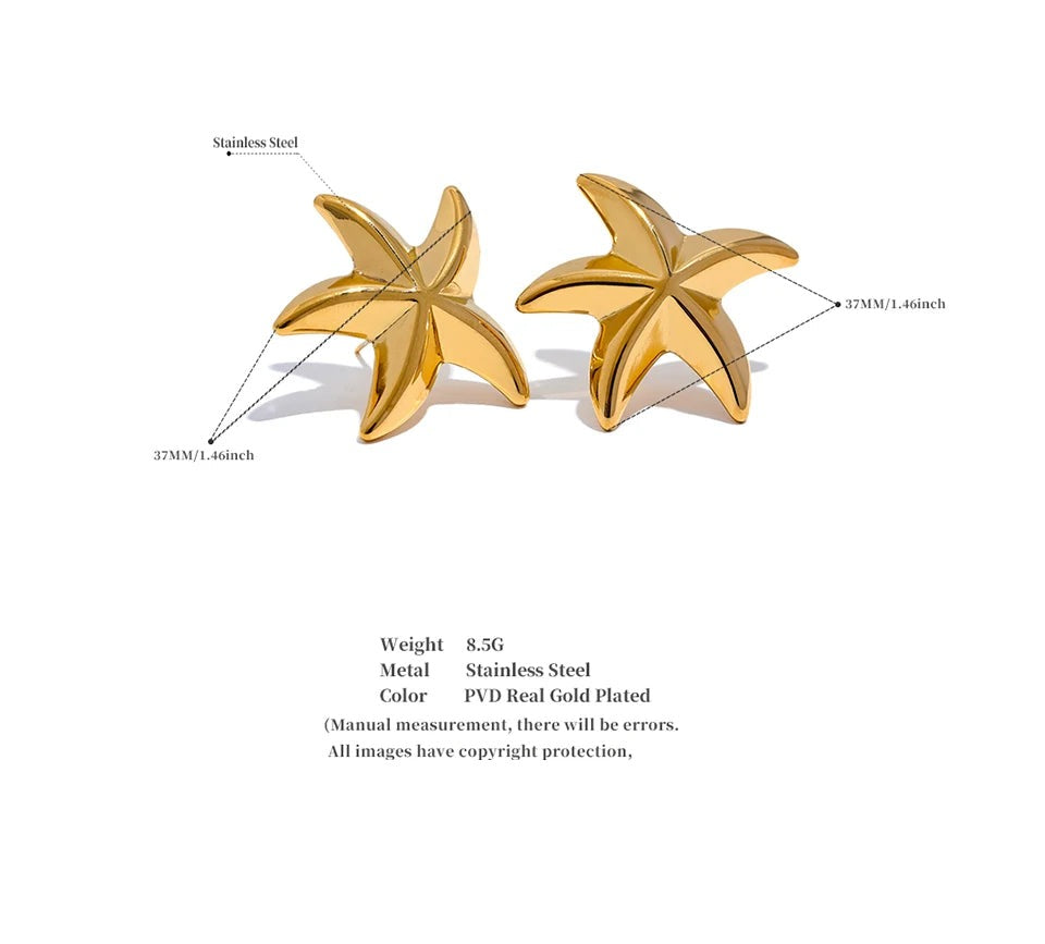 Star earrings in gold-plated 316L stainless steel.