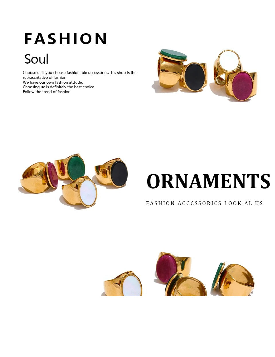 Natural stone geometric ring in gold-plated stainless steel with natural stone.