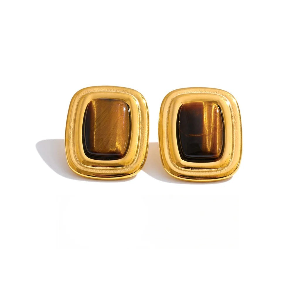 Gold-plated stainless steel earrings with natural stone.
