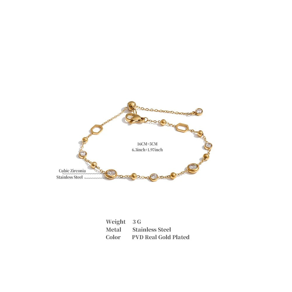 Cubic Zirconia Geometric Chain Bracelet — Gold-Plated Stainless Steel with Cubic Zirconia · PS1643