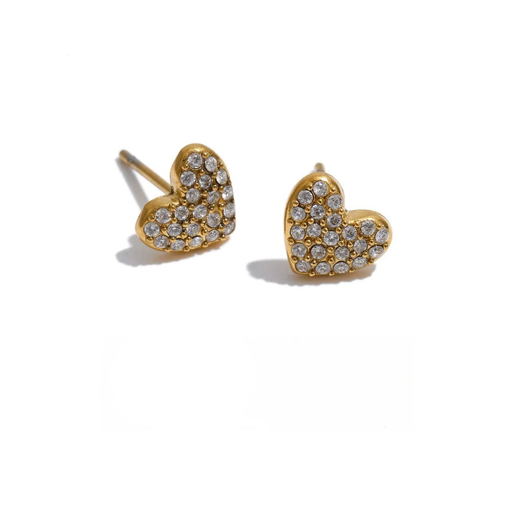 Cubic Zirconia Heart Earrings — Gold-Plated Stainless Steel with Cubic Zirconia · PS1324