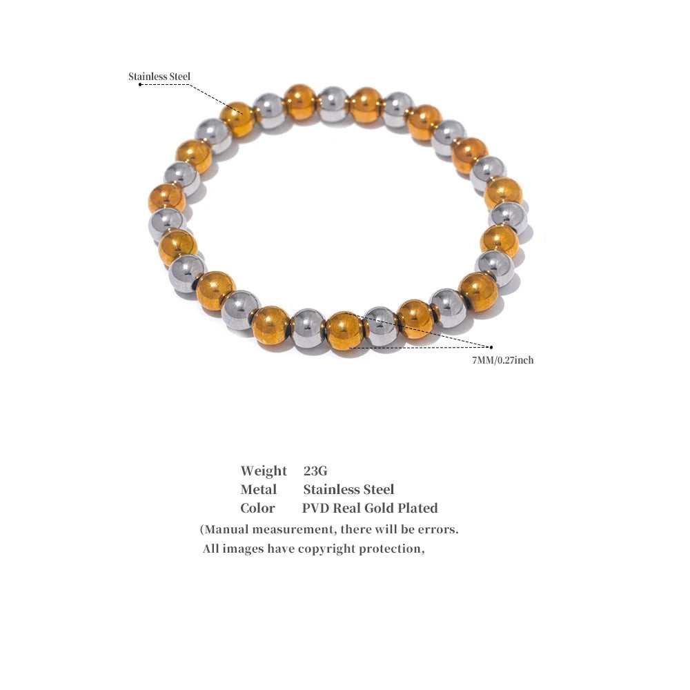 Beaded geometric bracelet in gold-plated stainless steel.