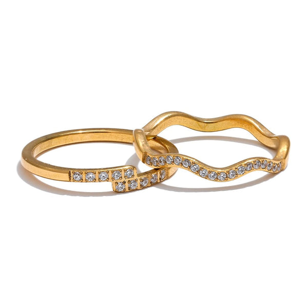 Gold-plated ring with cubic zirconia stones.