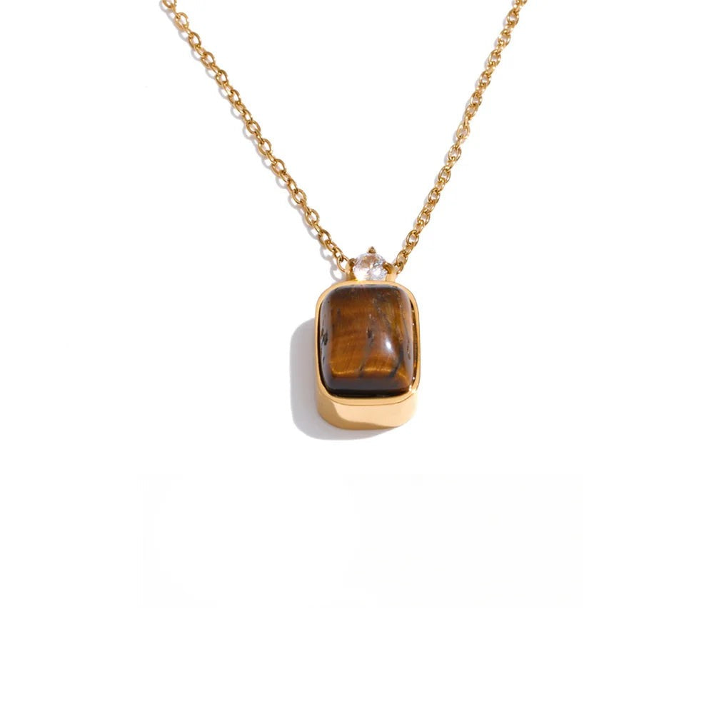 Gold-plated stainless steel necklace with natural stone pendant.