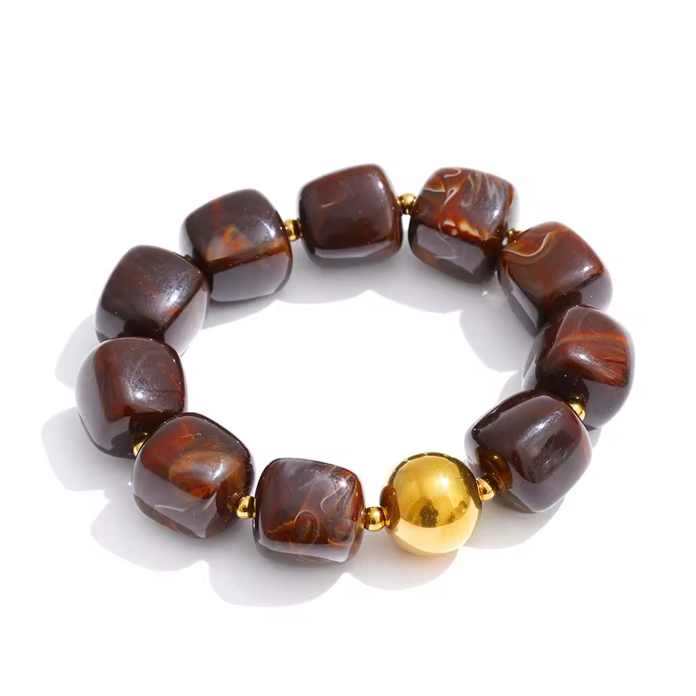 Acrylic Beaded Geometric Necklace — Gold-Plated Stainless Steel with Acrylic · PS2198