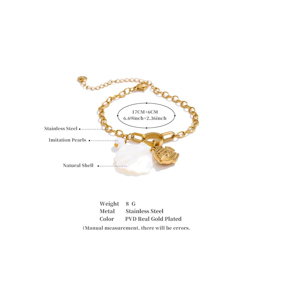 Shell Star Geometric Bracelet — Gold-Plated Stainless Steel with Shell · PS2251