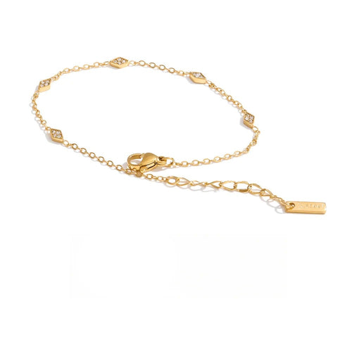 Cubic Zirconia Geometric Chain Bracelet — Gold-Plated Stainless Steel with Cubic Zirconia · PS1039