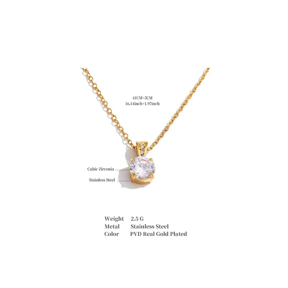 Cubic zirconia geometric necklace in gold-plated stainless steel with cubic zirconia.