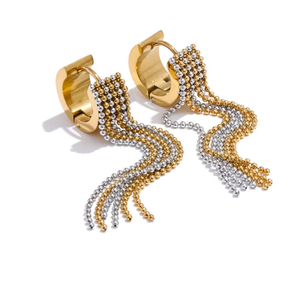 Gold-plated stainless steel earrings with a beaded design.