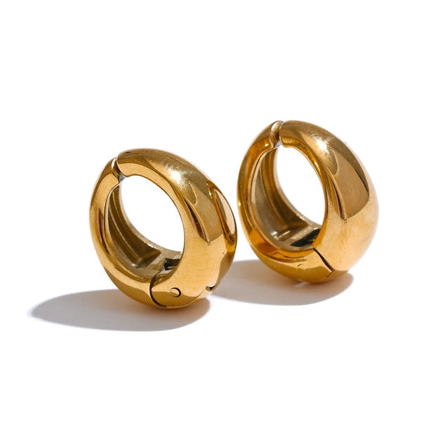 Gold-plated stainless steel earrings with a large hoop design.